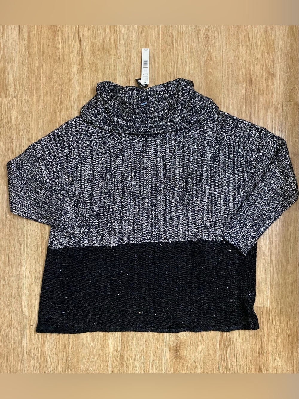 ANTONIO MELANI Two-Tone Cowl Neck Sweater - Gray & Black